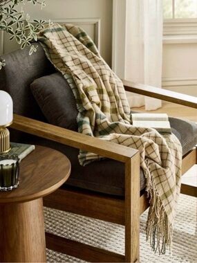 NWT Hearth & Home With Magnolia Throw Blanket Cream Green Brown Teal Fringe